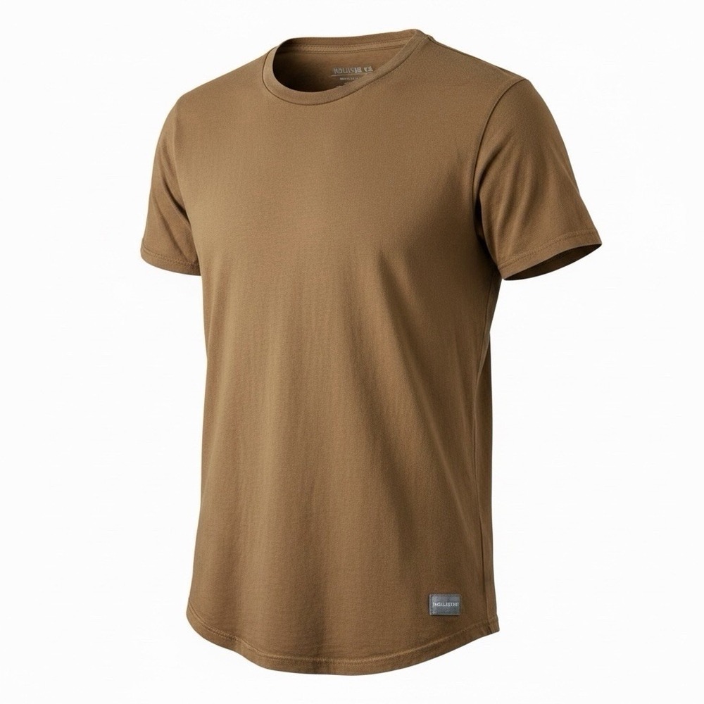 Hollister‎ Longline Fit T Shirt Men Medium Brown Curved Hem Short Sleeve Tee